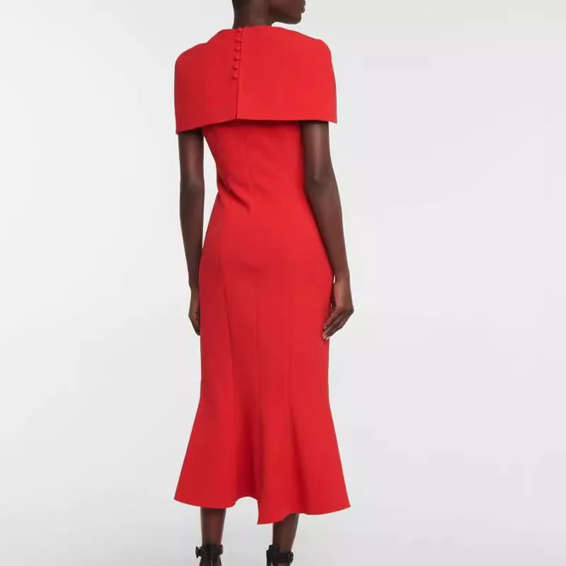 Mode V-hals Zeemeermin Jurken Nieuw Ontwerp Dames Rode Effen Damesjurk
