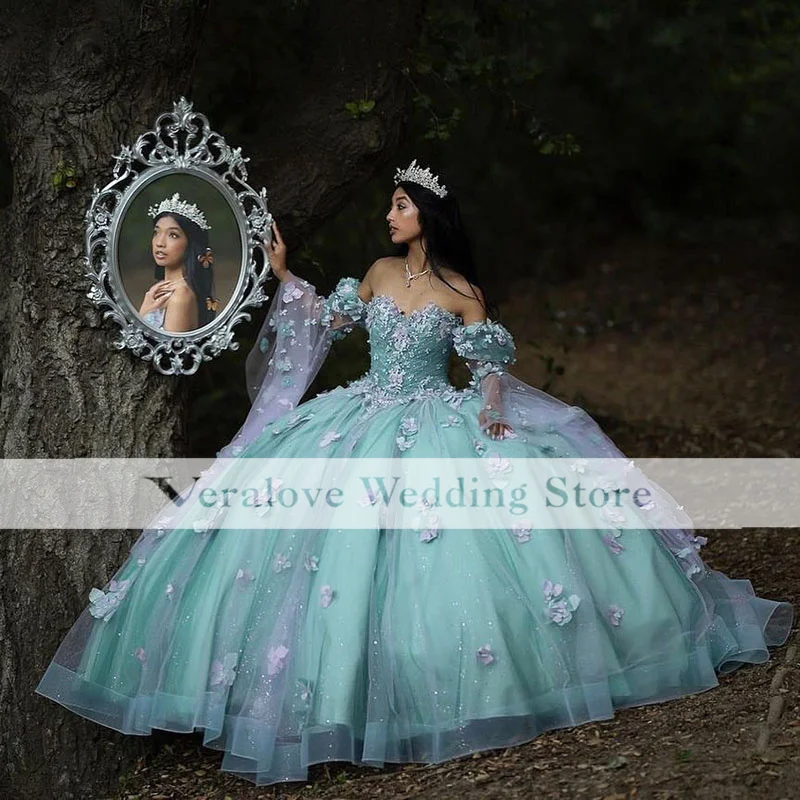 Vestidos De quinceañera verde para niñas, vestido De baile para niñas dulces, Apliques De encaje, cuentas De XV Años, vestido De fiesta De cumpleaños