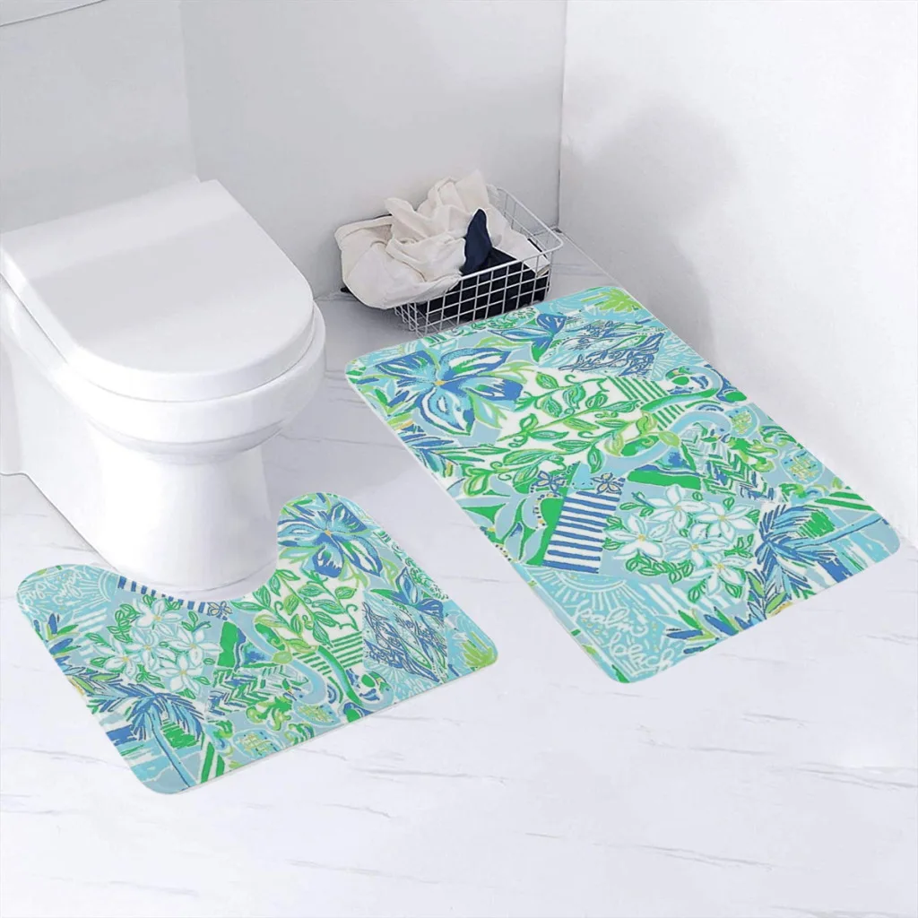 2 Pieces Non-Slip Bathroom Rug, Soft Microfibers Absorbent Bath Mat, Summer vibes Machine Washable