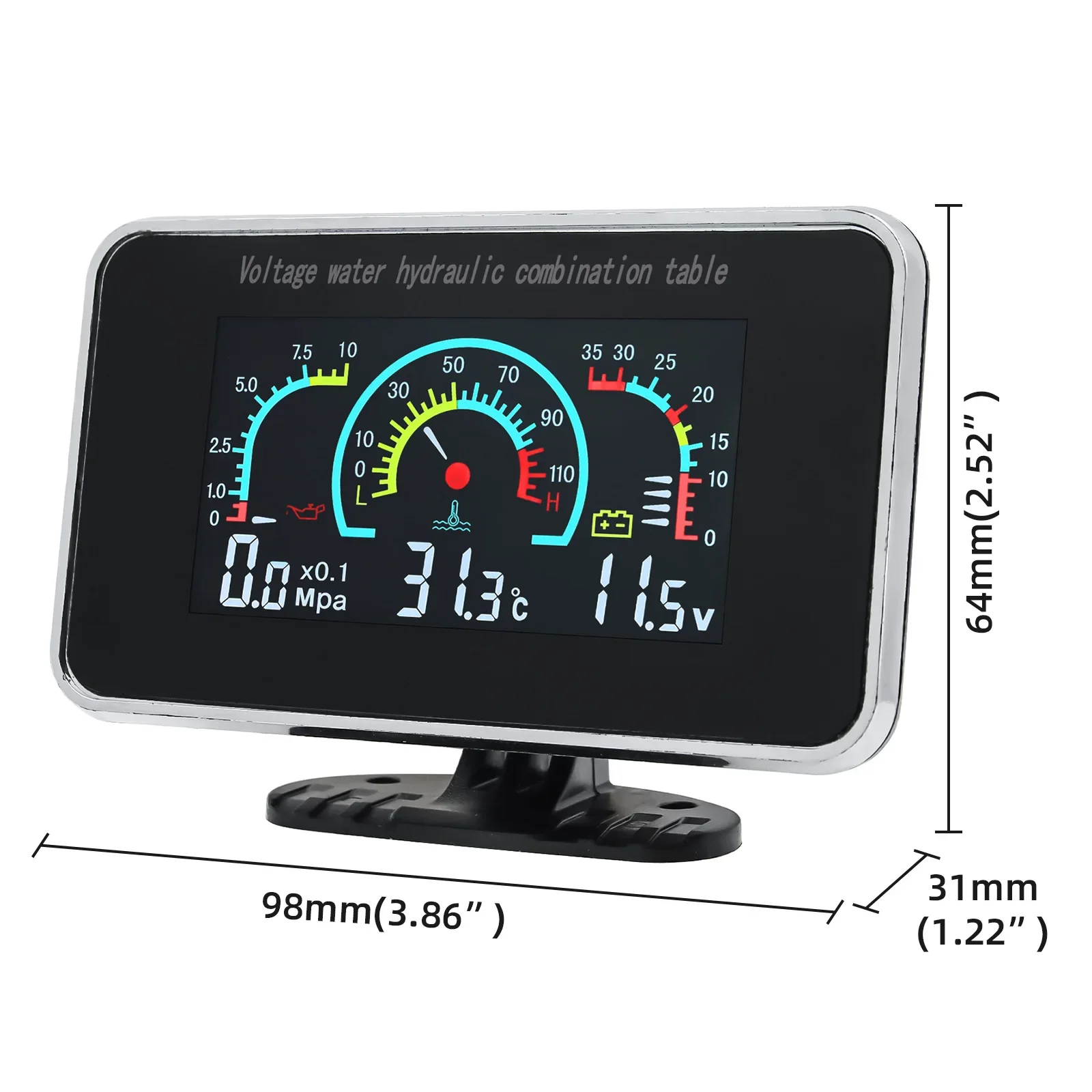 Universal LCD Digital Truck Car Combination Table, 3 em 1, 12V, 24V, pressão do óleo, tensão, temperatura da água, 1/8 NPT Sensores