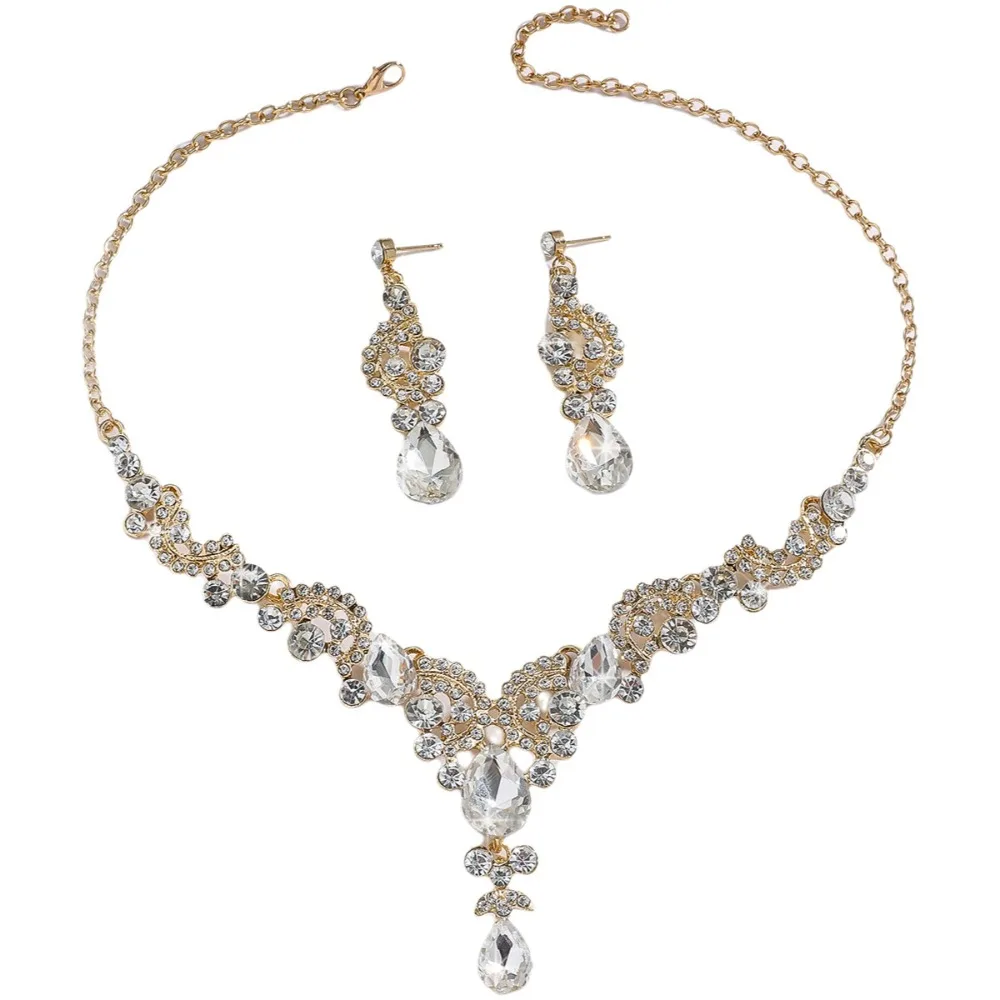 

2PCS/3PCS/SET Elegant Bridal Jewelry Sets Sparkling Temperament Wedding Jewelry Sets Alloy Exquisite Rhinestone Necklace