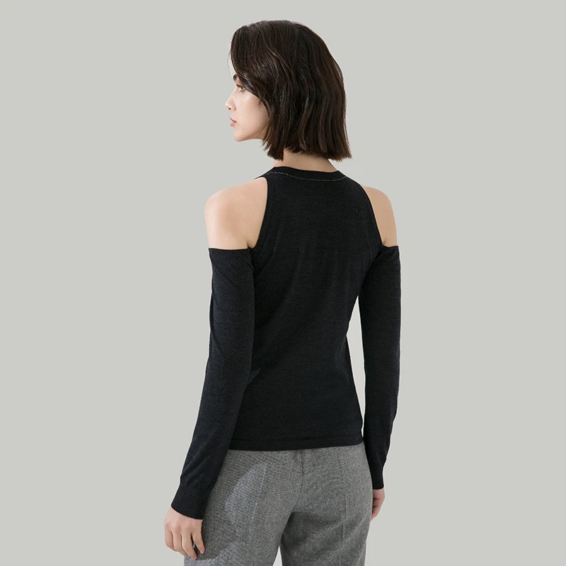 1612 100% Wool Pullover Off shoulder thin top Sweater For Women Ladies autumn Cloths luxury Women\'s Clothing