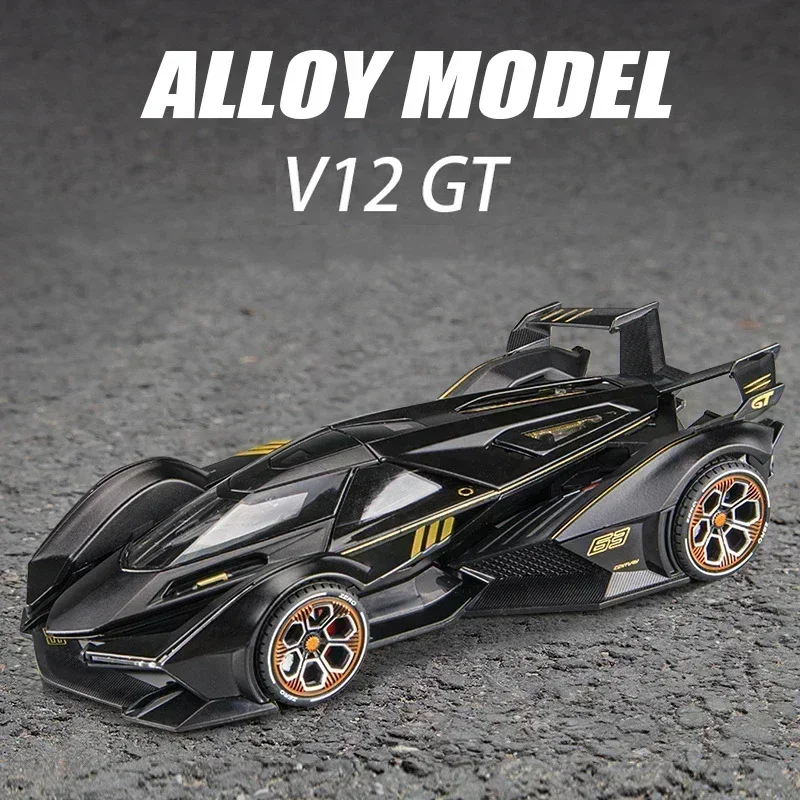 

1:22 Lamborghini Vision Gran Turismo V12 GT, литая под давлением модель автомобиля из металлического сплава, звуковой свет, коллекция игрушек, подарочная модель автомобиля