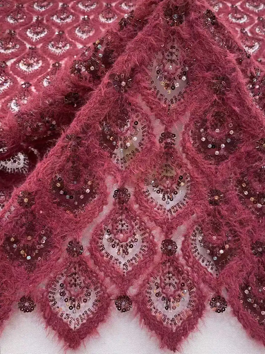 

Exquisite Elegance Luxury Unique Charm Quality Fabric Handmade Embroidery Net Lace With Beads For Making Women Wedding Dress