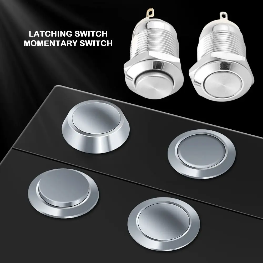 12mm Metal Button Switch Flame Retardant Stainless Steel 2Pin Switch High Round Waterproof Momentary Switch DIY Applications