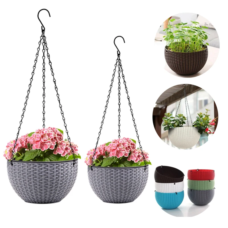 Round Hanging Basket Resin Plant Pot Holder Plastic Flower Garden Pot Indoor Outdoor Hanging Planter for Home Balcony Wall Table