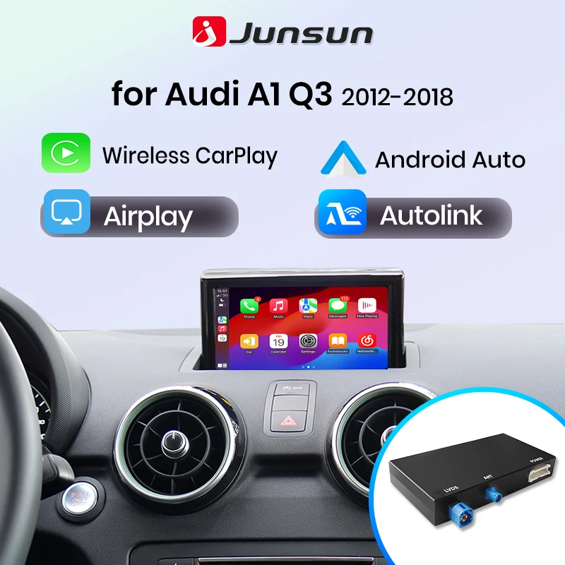 Junsun Wireless CarPlay Android Auto Adattatore di Interfaccia Per Audi A1 Q3 2012-2018 RMC H + NR Sistema Bluetooth AirPlay Mirror Link