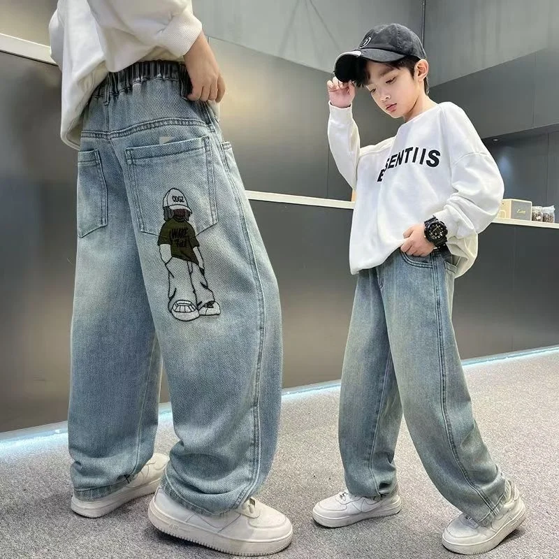 2023 frühling Herbst Mode Jungen Denim Hosen Kinder Hosen Casual Kinder Jeans Hosen für 4-14 Jahre Teenager jungen Kleidung