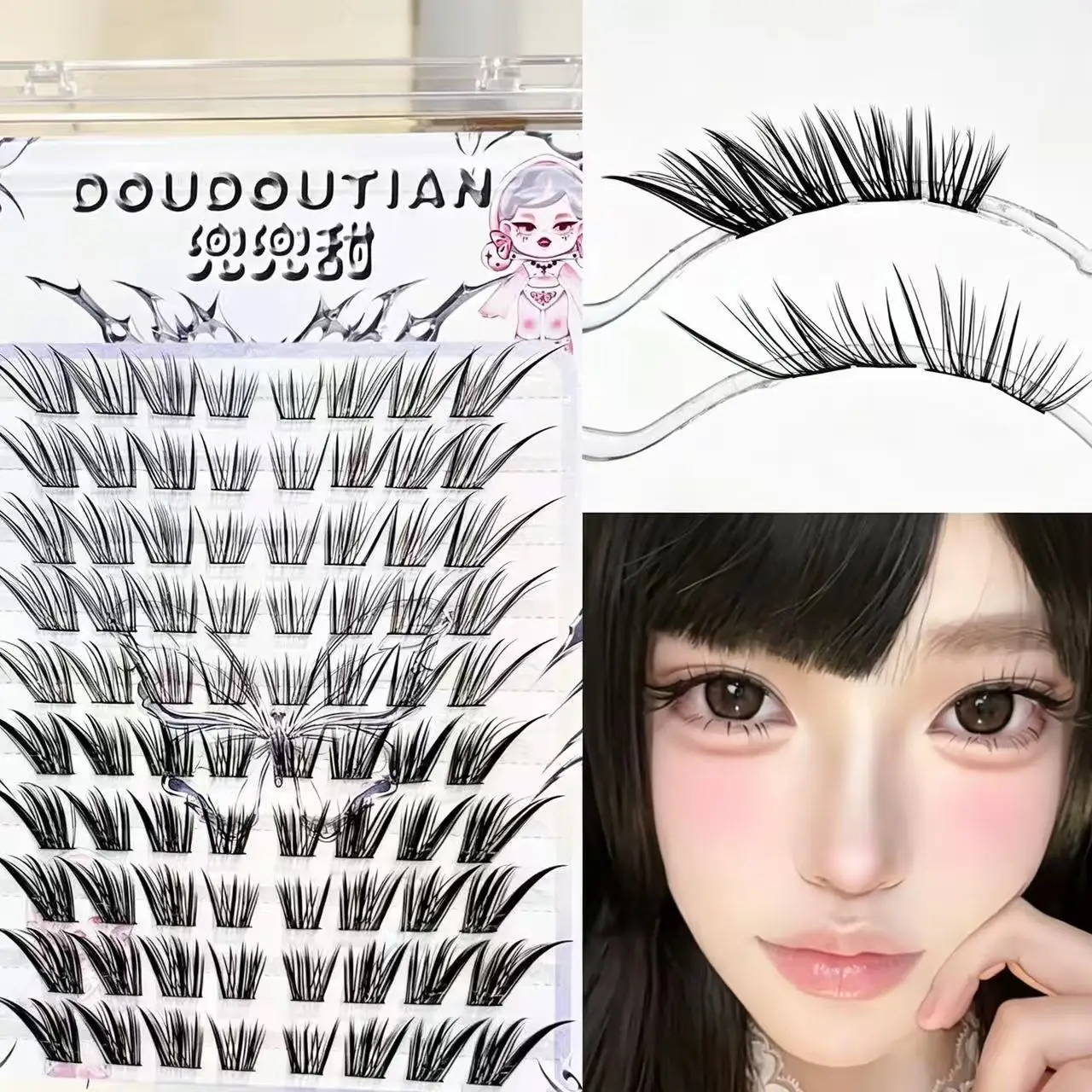 Doudoutian Clear Slant Fox Cluster Lashes Elegant Natural Look Fit Light Heavy Makeup Photo Friendly Vivid Fox Eye Makeup view 2
