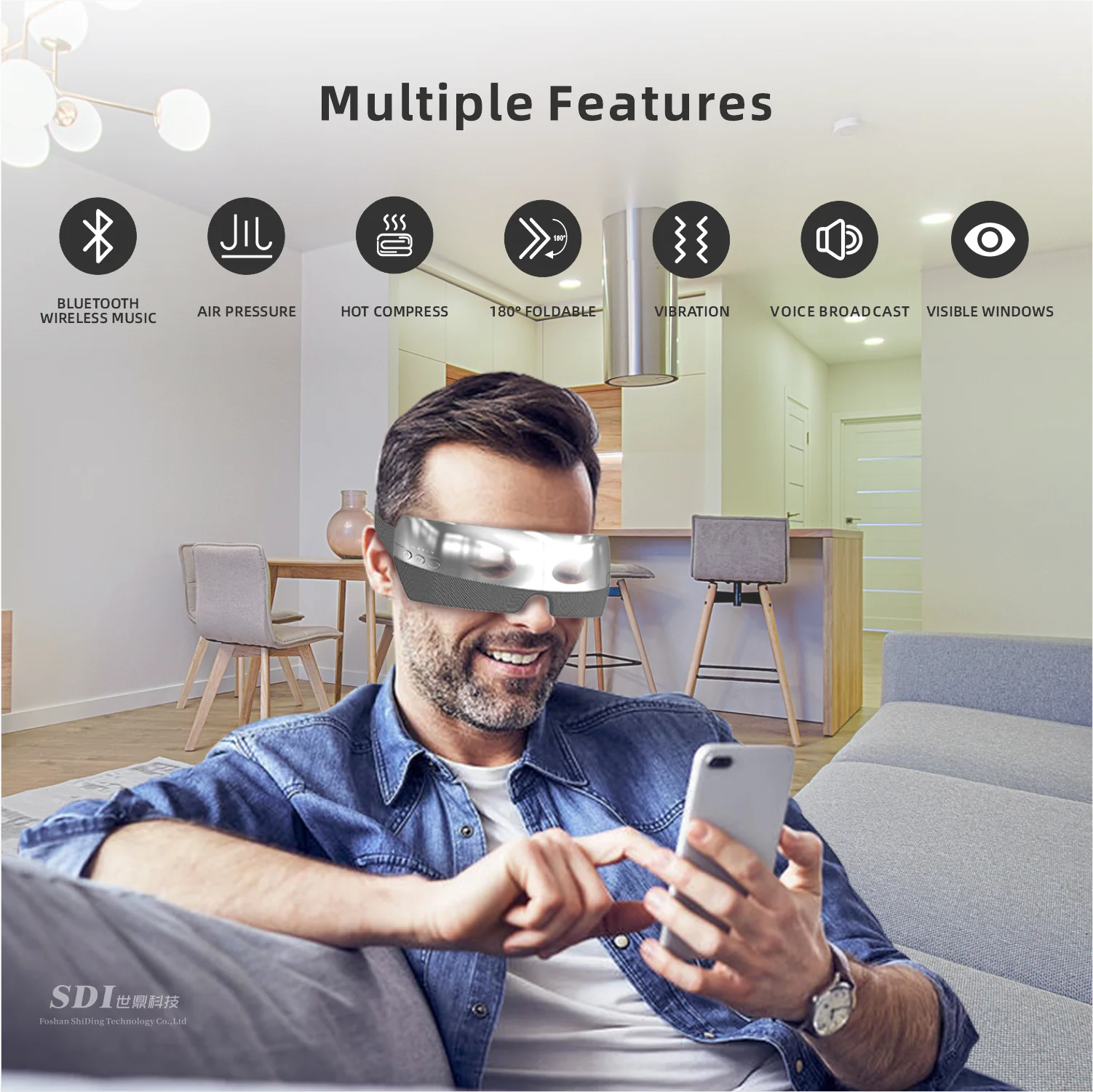 スマートライブラリーABS充電式電動アンチリンクルアイリラックスケアマッサージャーアイマッサージャーツール（温熱圧縮機能付き）