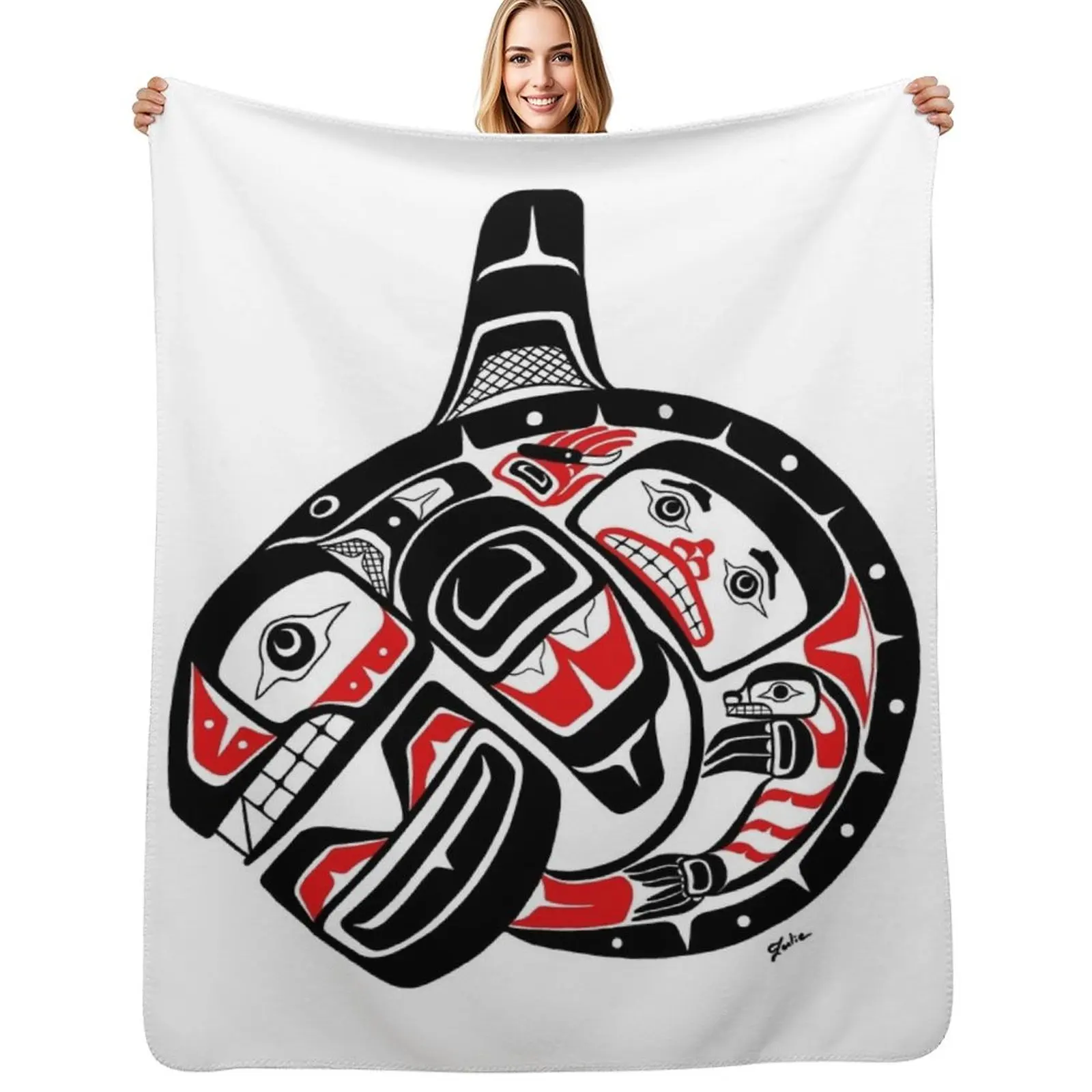 

BLACKFISH - PNW Alaska, Tlingit style orca killer whale Throw Blanket Beautifuls Soft Plaid Plaid manga Blankets