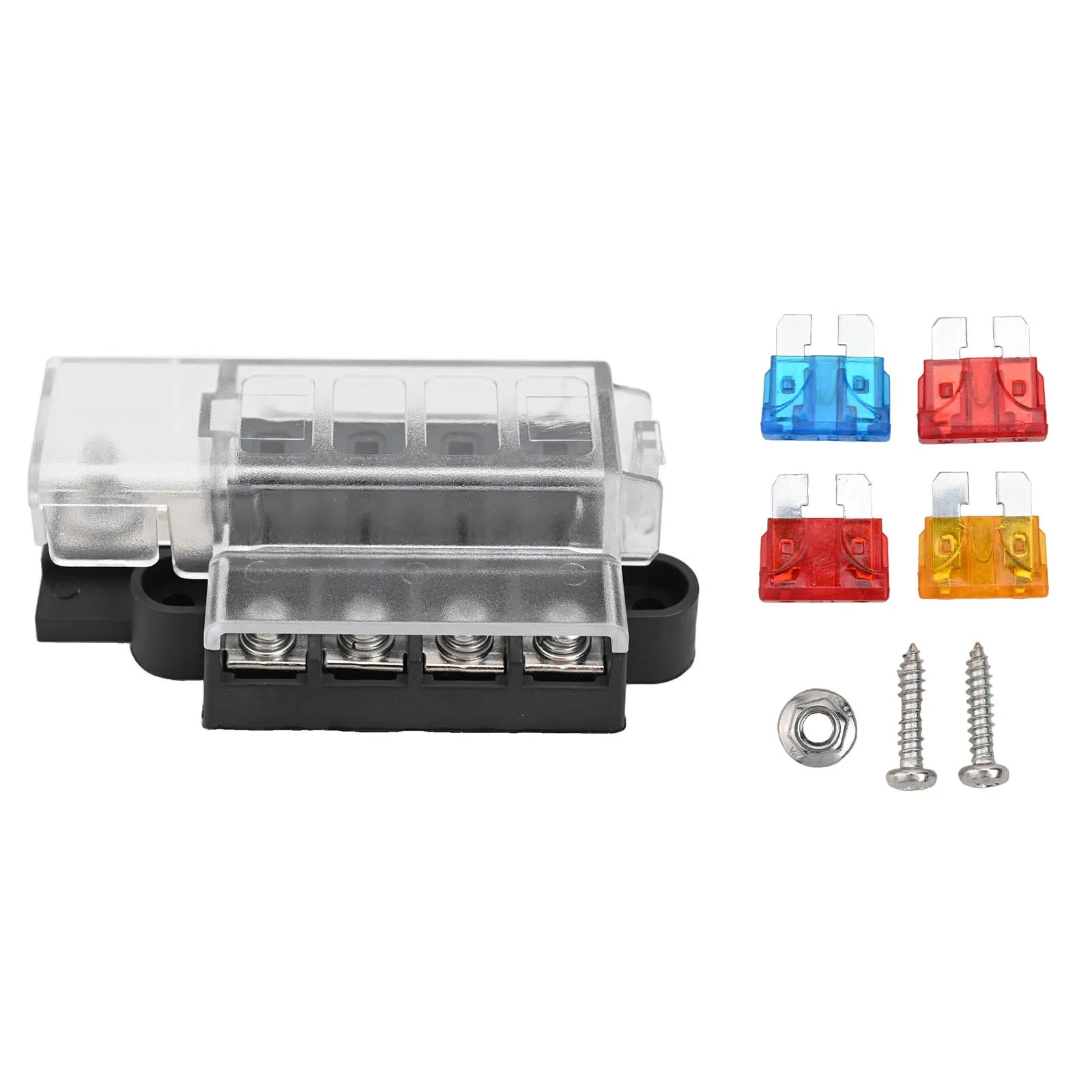 Auto 4 Gang Fuse Box M5 Stainless Threaded Stud Stainless Bolts 12v 24v Positive Block Terminal Holder Circuit For ATO ATC Fuses