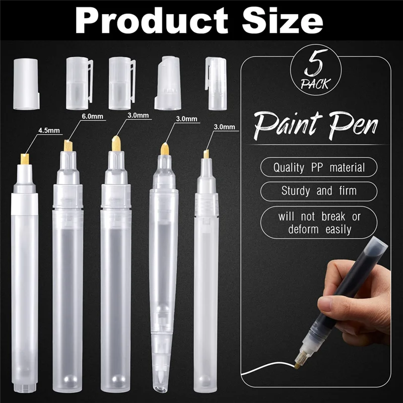 5Pcs Empty Refill Paint Markers Blank Refillable Paint Pens Empty Refillable Marker for Painting Transparent Pen Tube