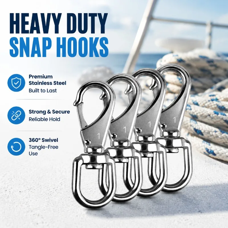 304 Stainless Steel Swivel Snap Hooks, Heavy Duty Swivel Eye Snap Buckle for Dog Leash, Boat Rope, Keychain, Water Bottle