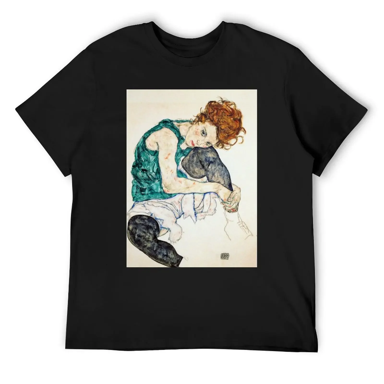 Egon Schiele Seated Woman with Bent Knee T-Shirt boys animal print anime figures rapper graphic tees vintage plain t shirts men