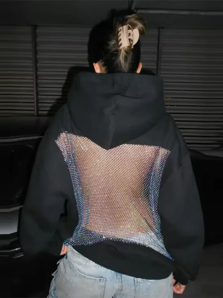 3 Colors Casual-chic Hoodies Spicy Girls Fashion Designers Hottie Backless Mesh Fall Tops Party Cool Classic Women's Autumn Wear