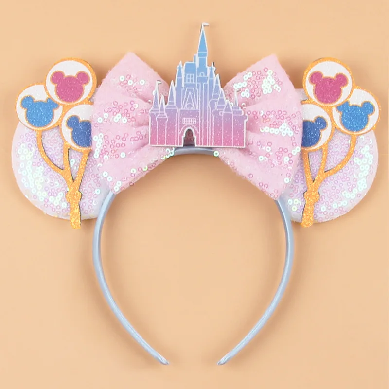 ديزني عيد ميلاد الأطفال ميكي Headbands آذان ميكي إكسسوارات الشعر رسالة ملونة التألق القوس ملاهي أغطية الرأس