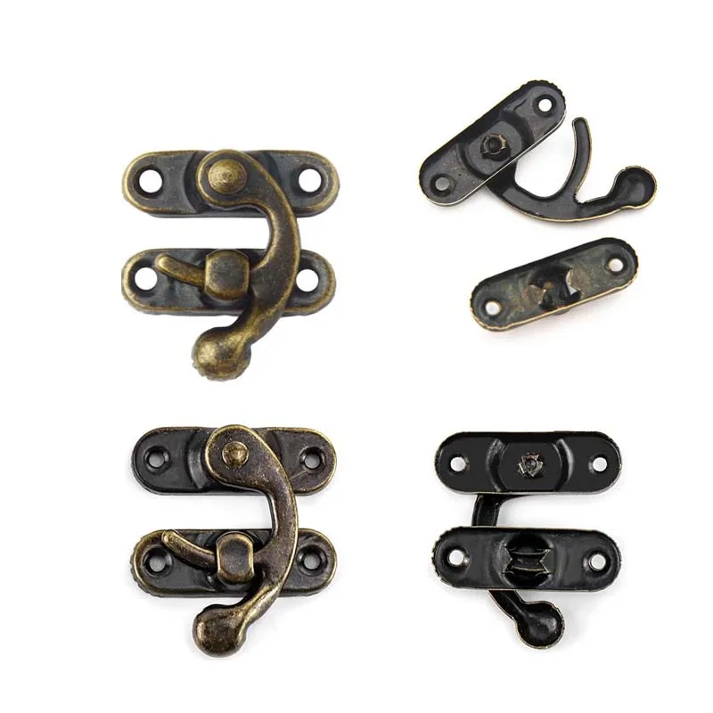 6pcs Mini Swing Arm Clasp Latch Vintage Style Toggle Hasp Hook Metal Catch Curved Buckle for Suitcase Jewelry Box