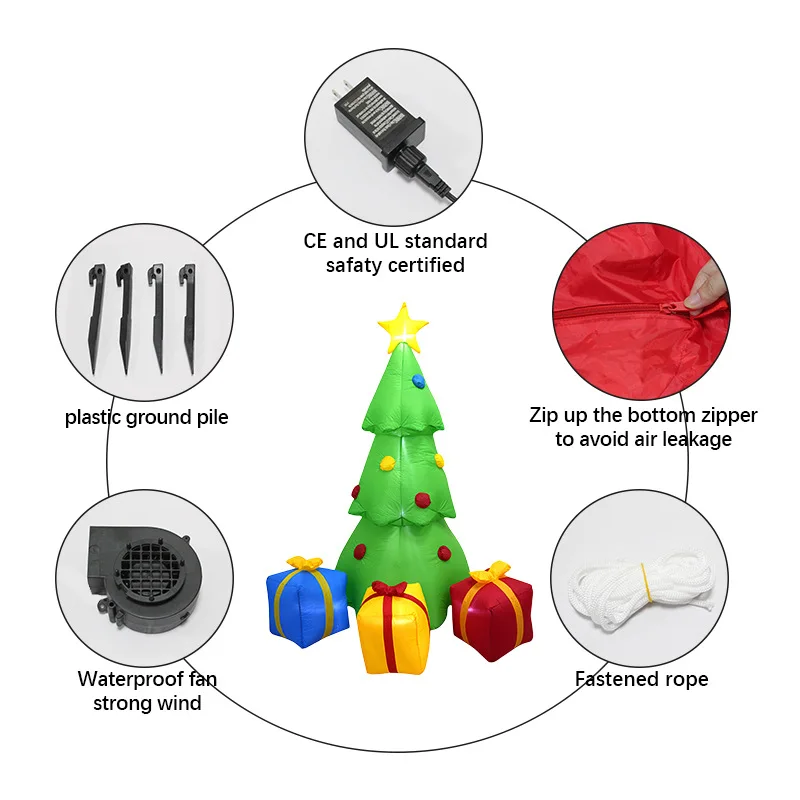 7FT Christmas Star Gift Pack Inflatable Christmas Tree Air Mold Garden Ornament LED Glowing Party Ornament