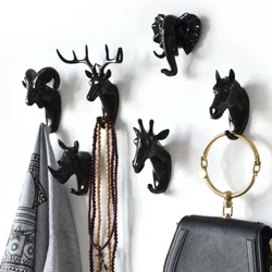 Animal Head Rack Wall Mounted Hooks Caps Keys Wall Hanger Horse Giraffe Elk Elephant Hooks Decorative Decor Bathroom Accessories