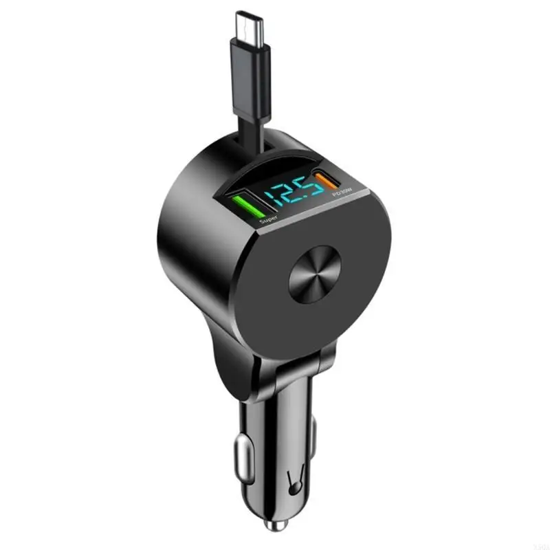 Digital Display Telescopic Cable Car 3 in 1 Retractable Cord PD30W Power Delivery Driving Charging Solution
