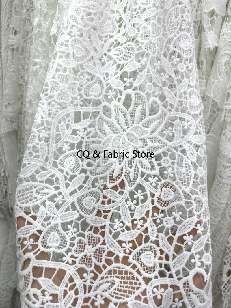 Water Soluble Milk Silk Lace Heart-shaped Hollow Embroidery Clothing Embroidered Lace Fabric Designer Fabric