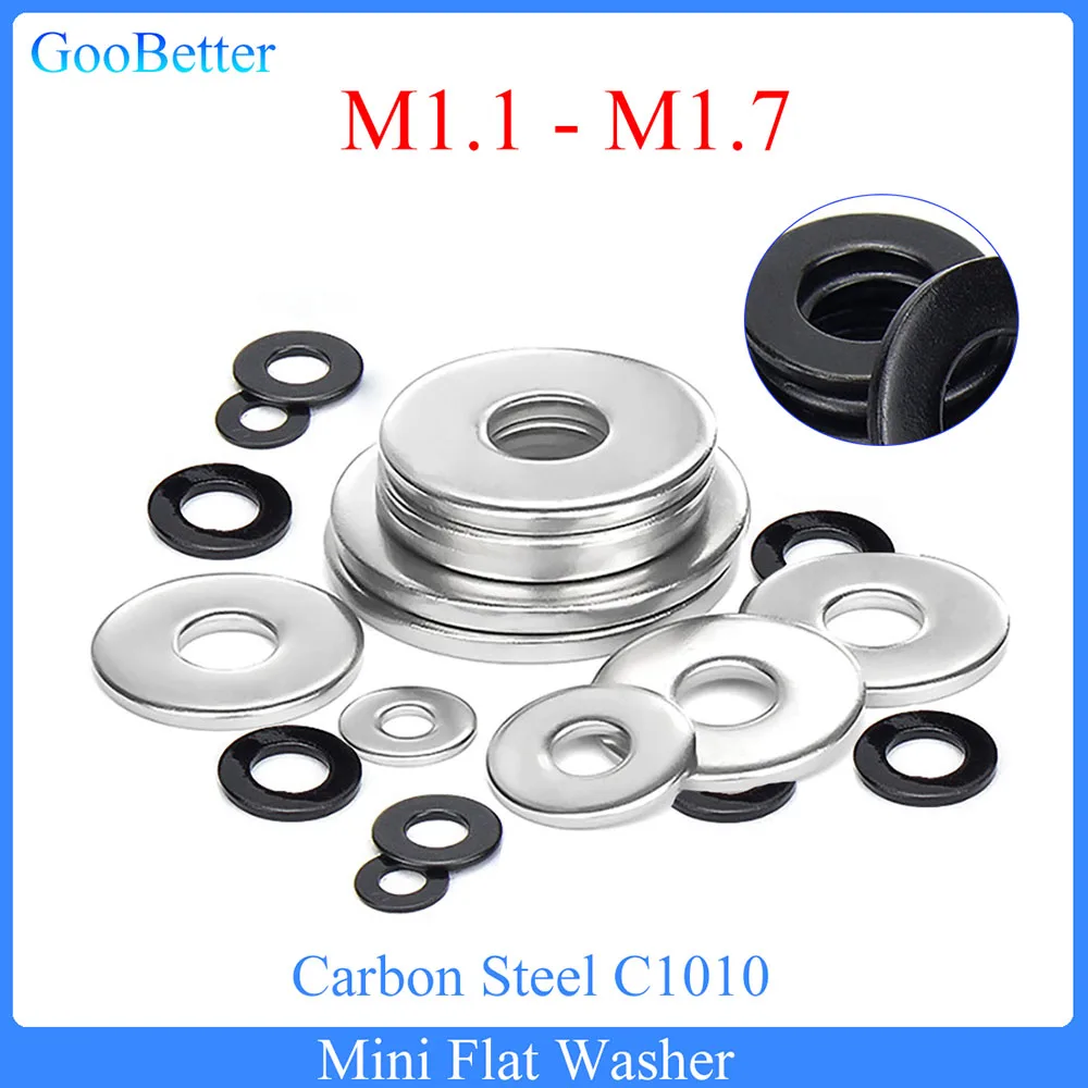 

100Pcs/lot Mini Flat Washer M1.1 M1.2 M1.3 M1.4 M1.5 M1.6 M1.7 Carbon Steel C1010 Adjusting Shim Gasket Precision Flat Washer