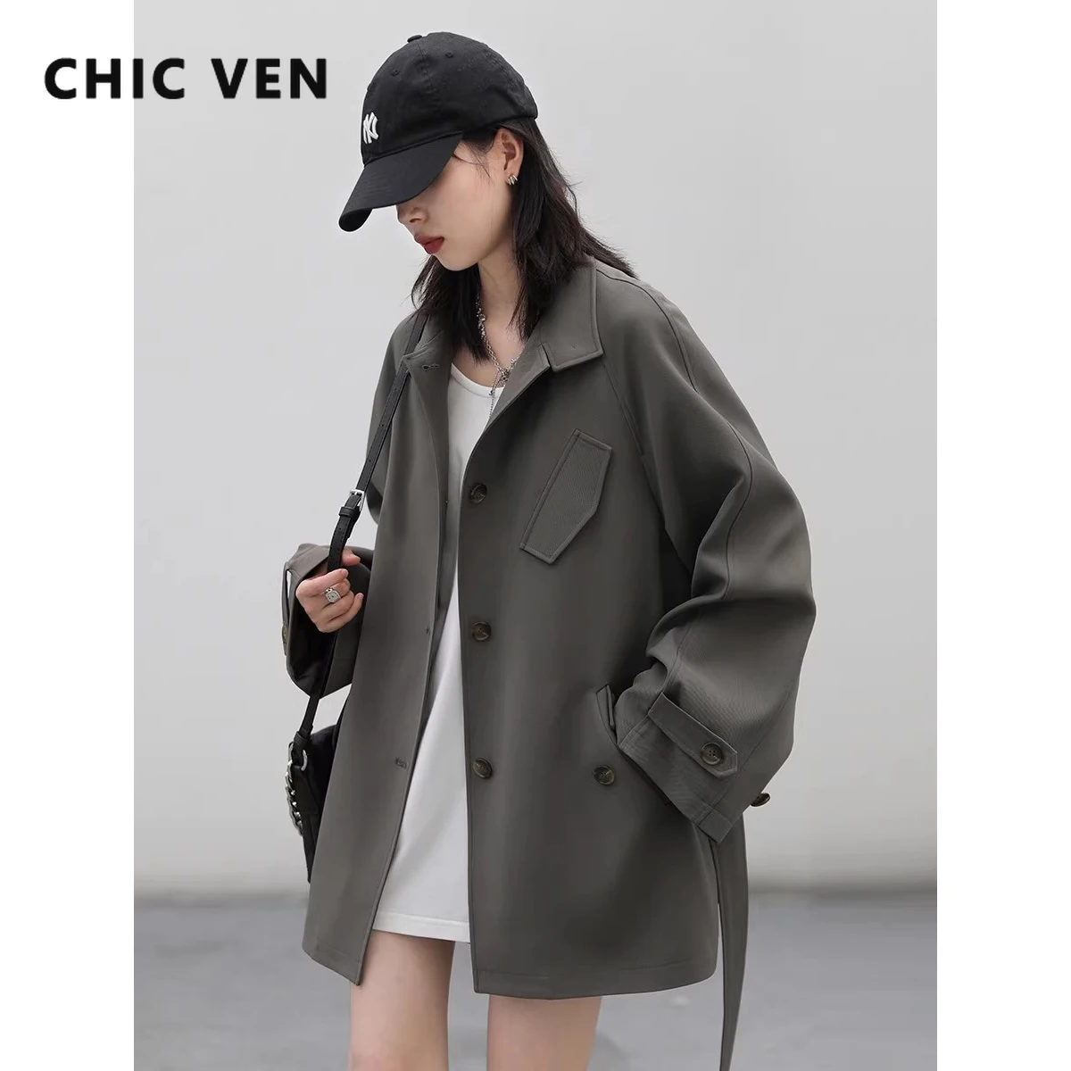 

CHIC VEN Women Long Trench Coat Raglan Sleeves Windbreaker Female Coats Ladies Clothing Overcoat Autumn Spring 2023