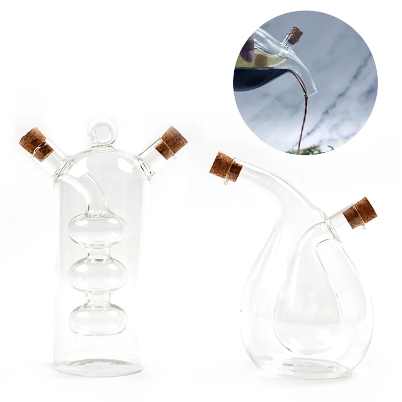 Double Layer 2 In 1 Vinegar Glass Bottle Seasoning Bottles Cork Transparent Glass Sealed Oil Jug Creative Kitchen Spice Bottle