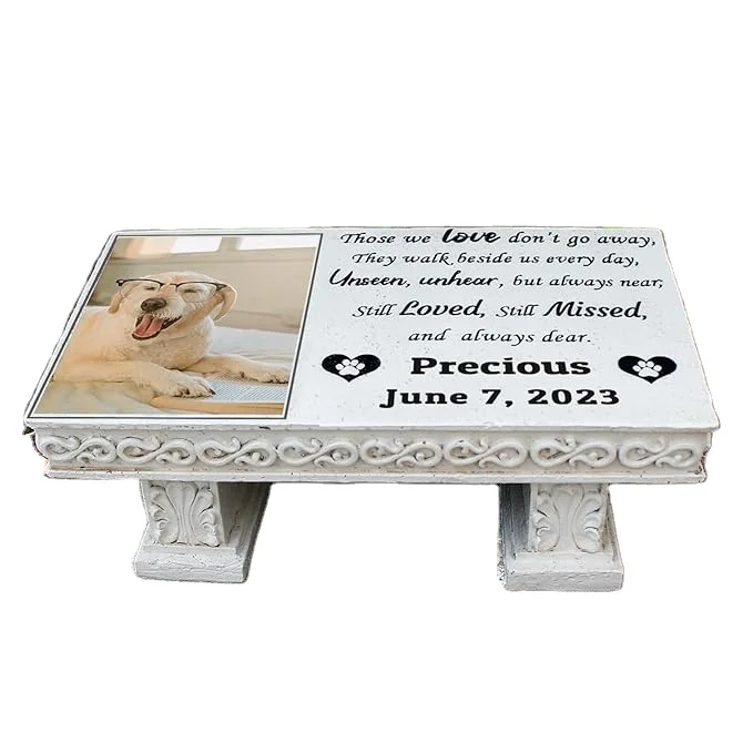 

Personalized Bench Pet Memorial Garden Stone Plaque with Colorful Photo