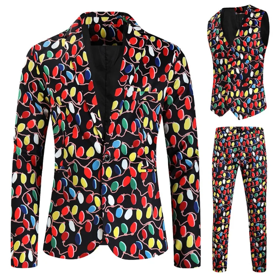 Blazer da uomo set blazer con stampa a righe arcobaleno giacca + pantaloni + gilet uomo tre pezzi set Prom Party Stage Singer Dancer Costumes