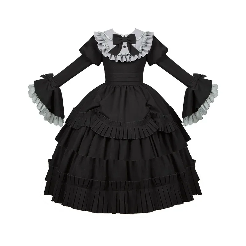 Vestido de manga larga de muñeca antigua de diseño Original estilo japonés Rojita, enagua Op de gran oscilación, Vestidos negros con cremallera Lolita para Mujer