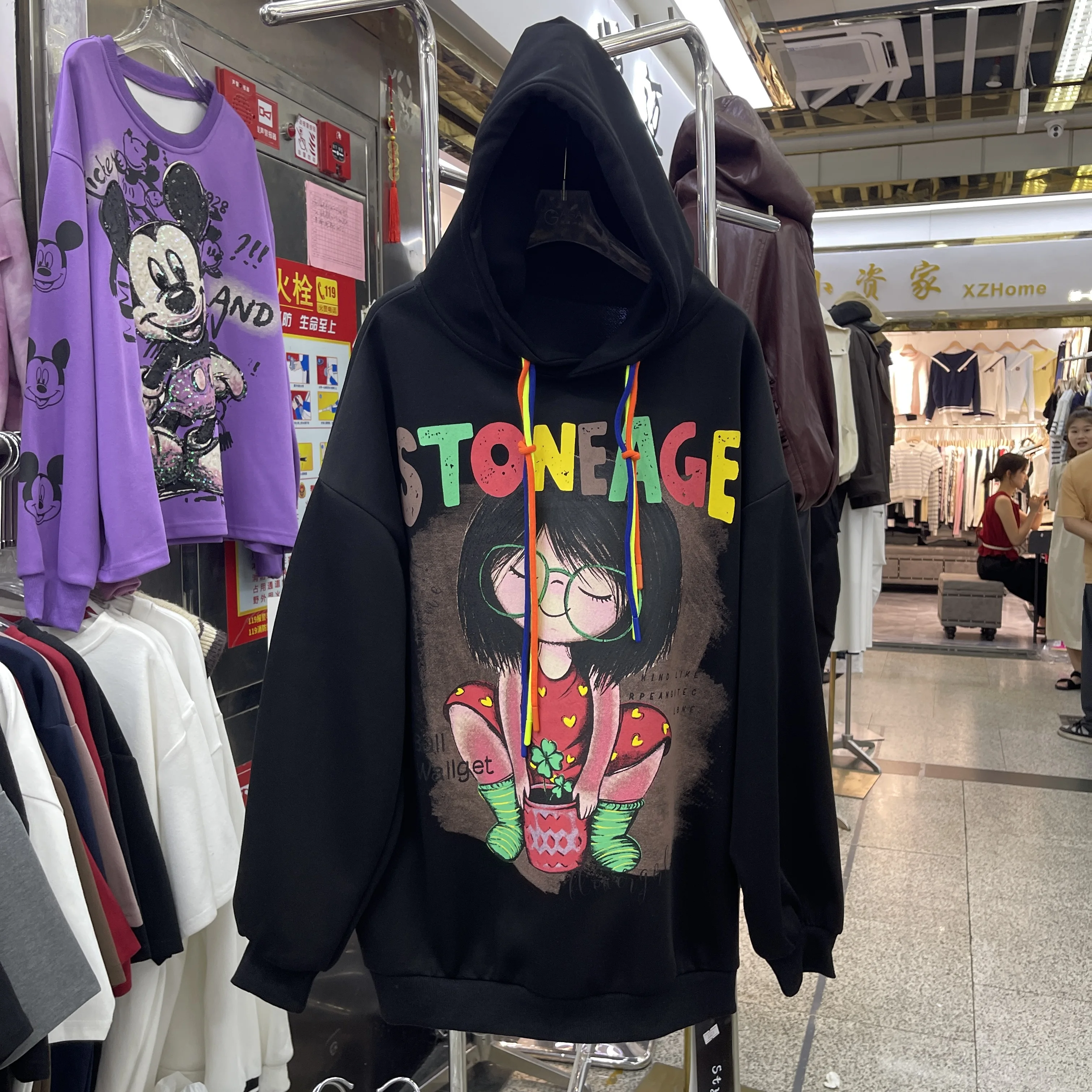 Cartoon Print Hooded Sweatshirt for Women Korean Fashion Street Casual Versatile Loose Pullover Top Trendy Y2k Clothes Hoodie