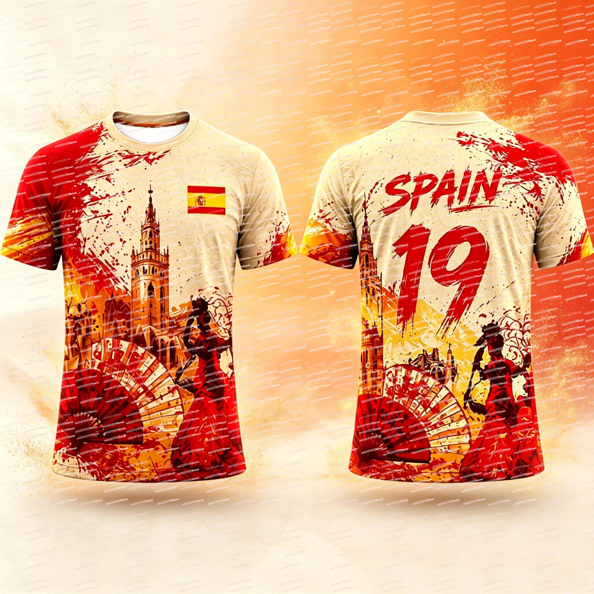 2026 Summer New Family Matching Spanish Flag 3D Printed Sports Shirt Casual Short Sleeve Quick Drying Thin Fashion T-shirt Top