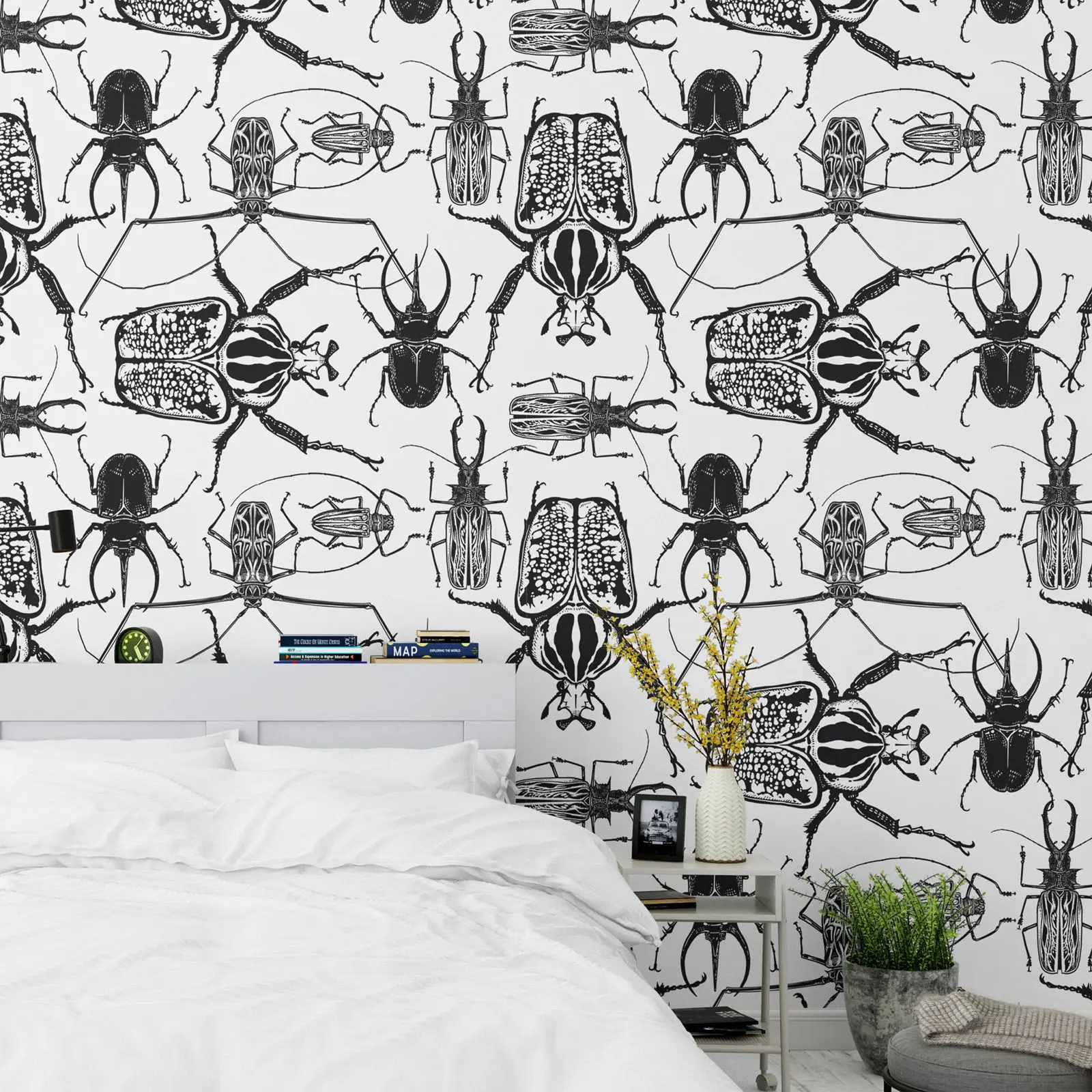 Insect Wallpaper Peel and Stick,Beetle Wall Mural For Home Decorations  Accent Wall Decor,Black and White Animal Wall Mural Roll