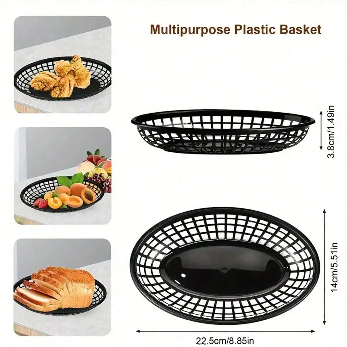 10 Oval Plastic Baskets, Portable Movie Snack Tray, Bread Basket, Fruit Basket, Reusable Fast Food Basket
