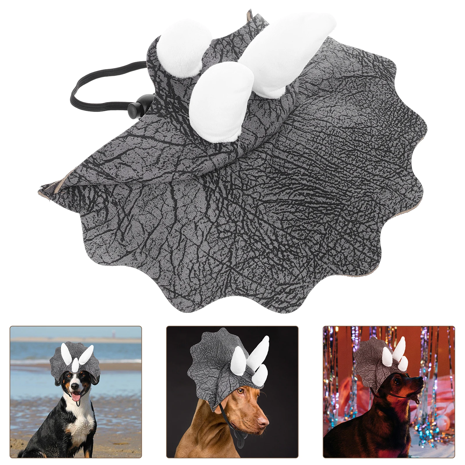 

Pet Dinosaur Hat Adjustable Dog Headgear Costume Cosplay Triceratops Cap For Small Dogs Stretchable Summer Spring Halloween
