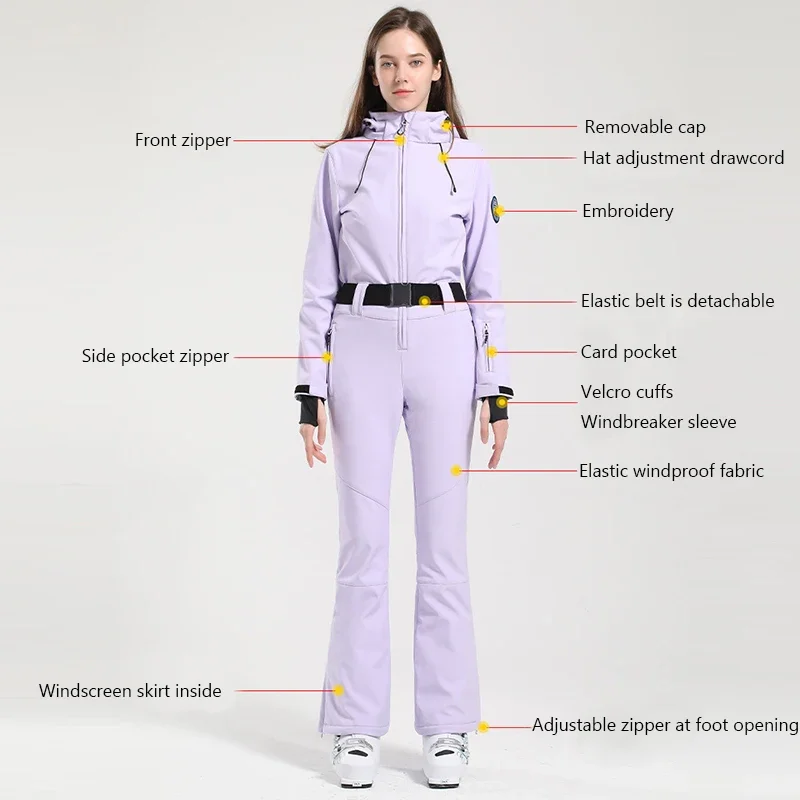 New One-Piece Ski Suit Women Slim Outdoor Snowboard Jacket Overalls Warm jumpsuit Ski Set Winter Clothing Windproof waterproof