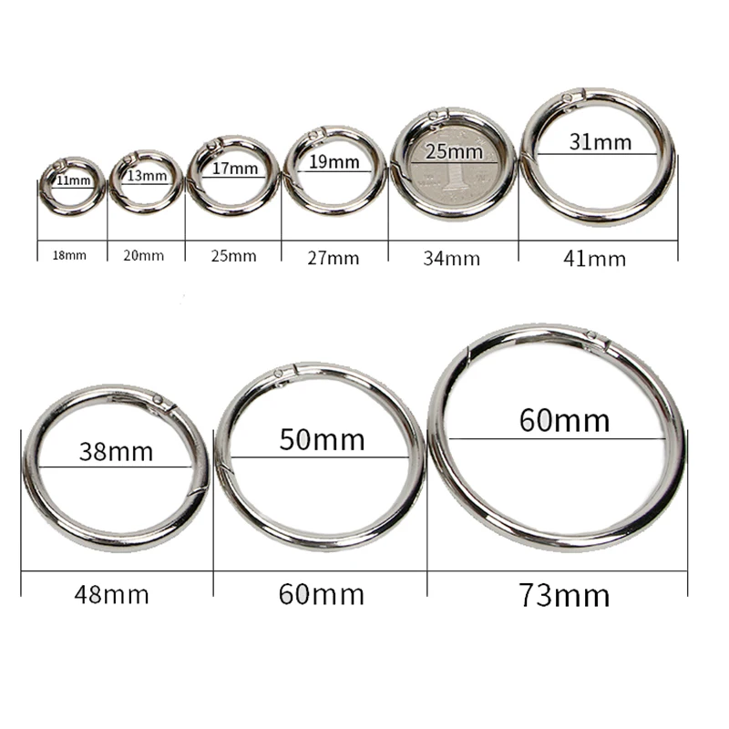 10pcs Spring O Rings Round Carabiner Snap Clip Trigger Spring Keyrings Buckle O Ring for Bags Purse Shoulder Strap Buckle