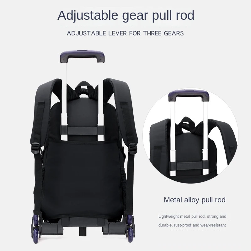 Mochilas escolares para meninos, Trolley Bag com rodas, Mochila escolar ortopédica impermeável, Mochila de estudante com rodas