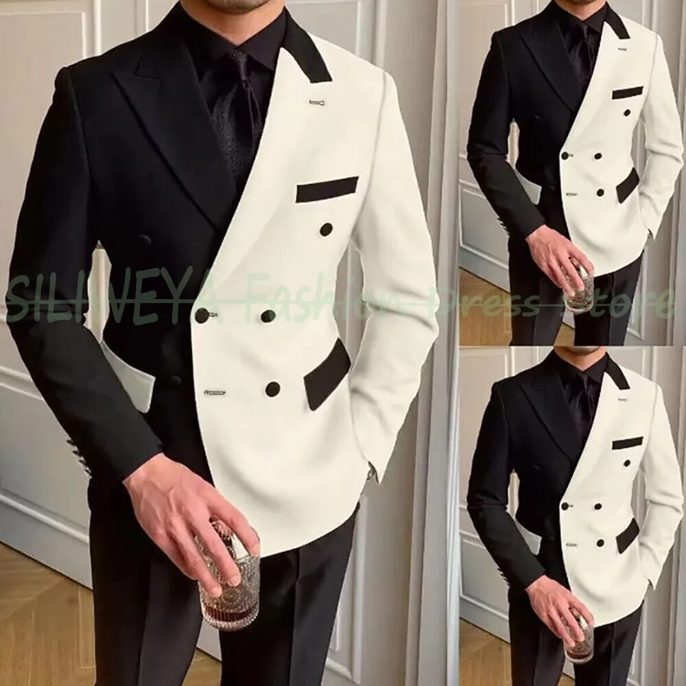 

2025 Fashion Patchwork Suits For Men Wedding Groom Tuxedo Business Blazer Slim Fit 2 Piece Daily Jacket Pants Costume Homme