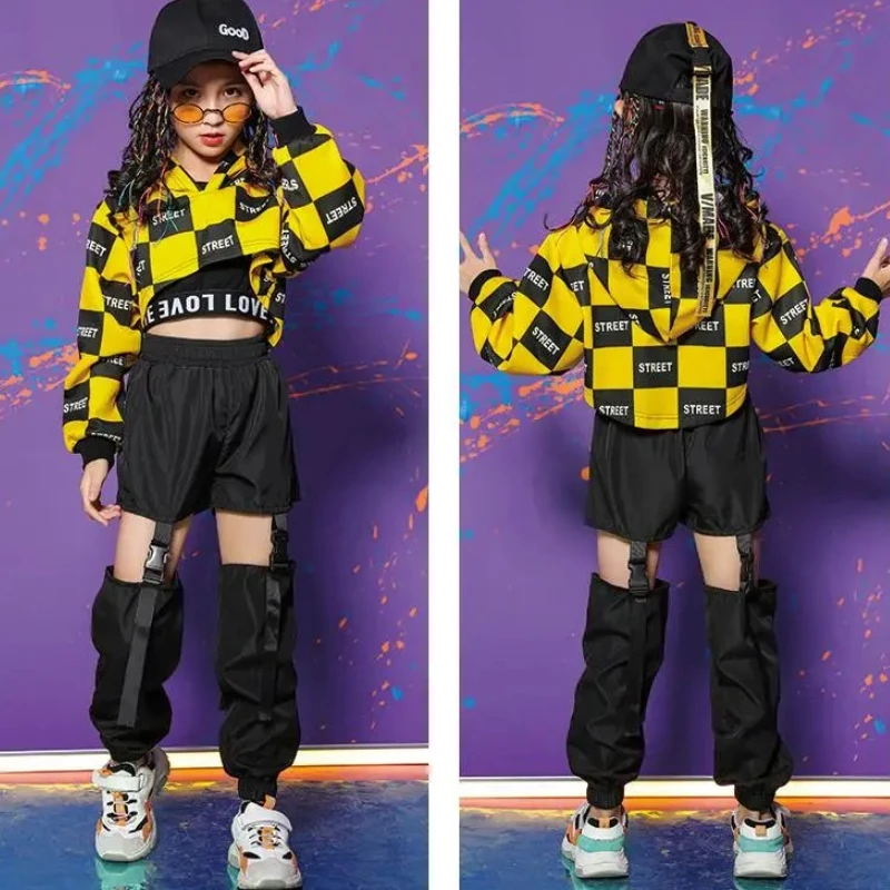 Enfants fille à manches longues noir jaune Hip Hop Hiphop Ds Jazz danse Costumes salle de bal vêtements tenue fille vêtements
