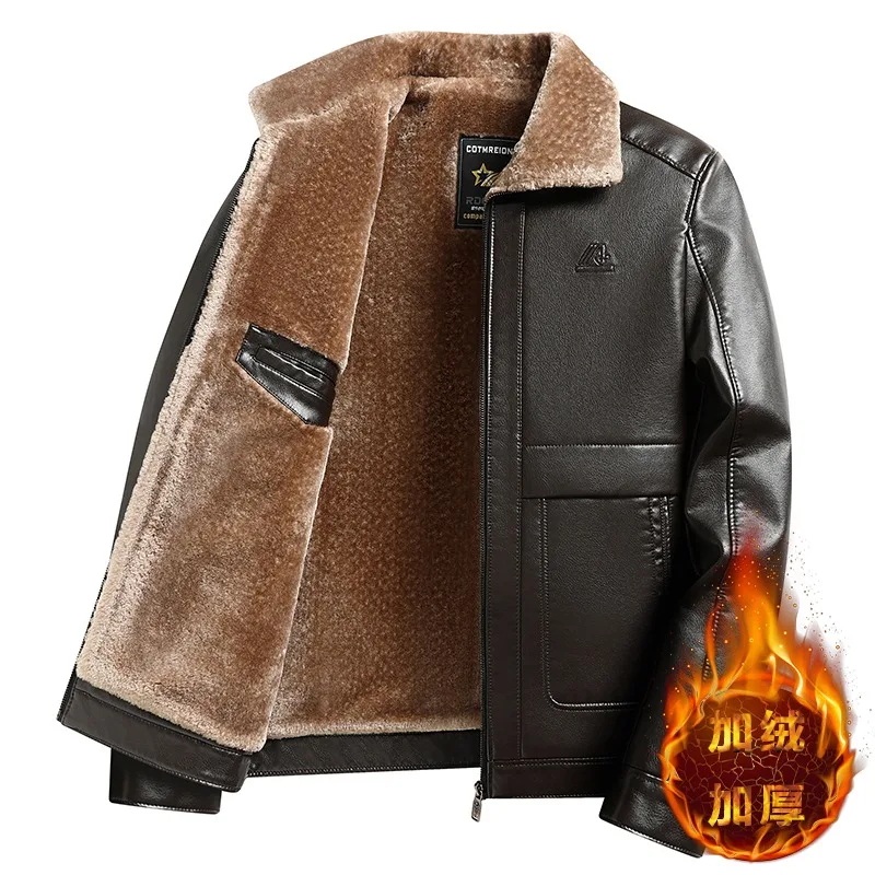 

Winter Thick Warm Fur Integrated Leather Jackets Men's High Quality Solid Casual Business PU Coat Retro Versatile Men Clothing