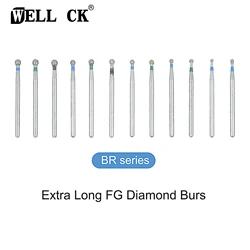 WellCK 10pcs/2bags Long Bar Diamond Turning Pin Brick for High Speed Dental Handpiece Extra Long FG Diamond Burs Dental tools