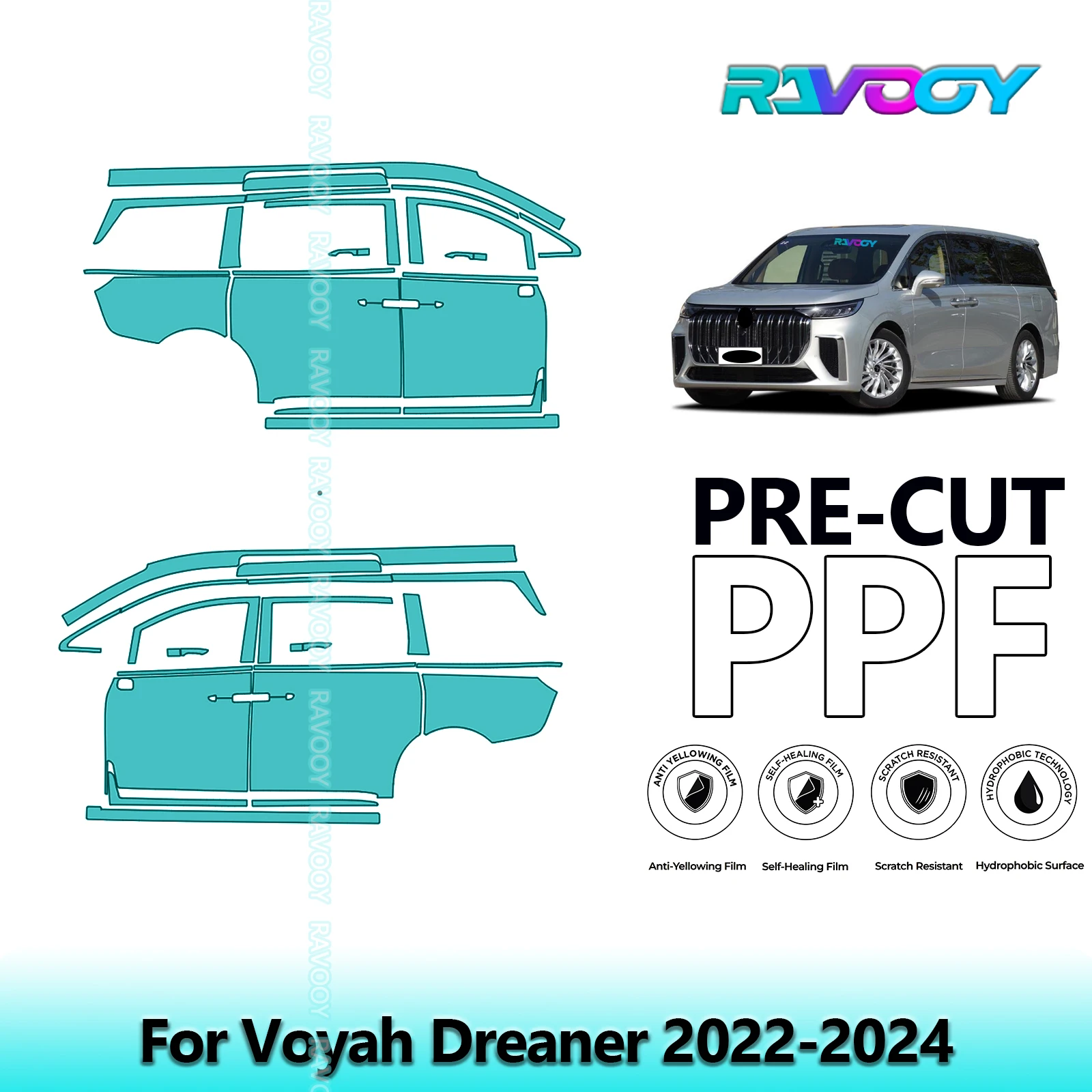 

For Voyah Dreaner 2022-2024 8.5mil Clear Matte Pre-Cut PPF Door & A/B Pillar Kit TPU Paint Protection Film Set