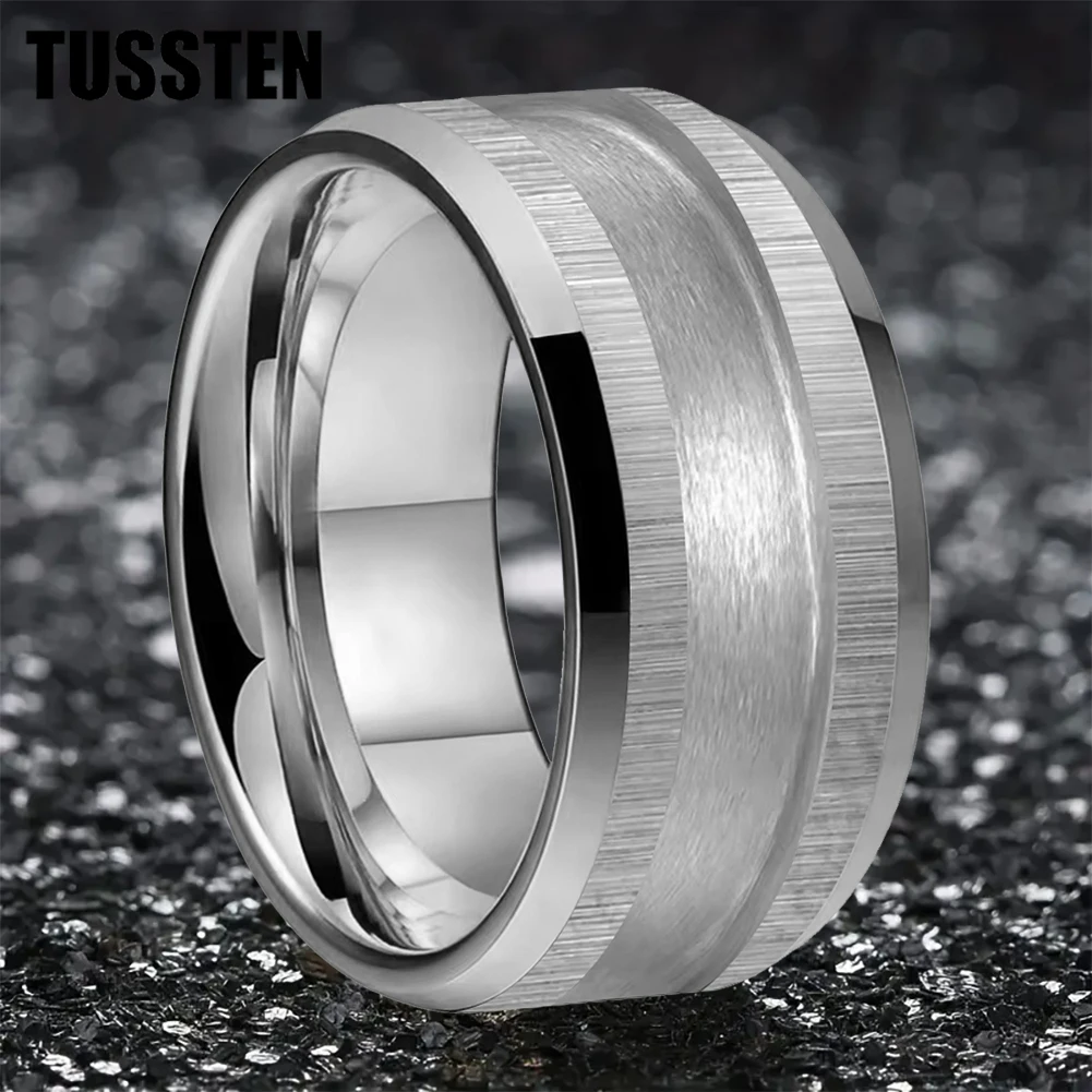 TUSSTEN 12MM Wholesale Silver-Color Tungsten Blank Core Ring for Customized Inlay 5/6MM Groove Beveled Polished Comfort Fit