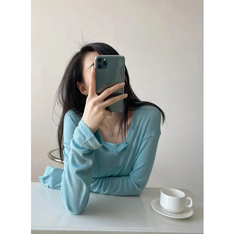 เสื้อยืดแขนยาวผู้หญิงผ้าฝ้ายงานเย็บปะติดปะต่อกันเสื้อทรงหลวมน้ำหนักเบาฤดูใบไม้ร่วงธุรกิจเรียบง่ายหรูหราสไตล์ประจำวันที่เรียบง่าย