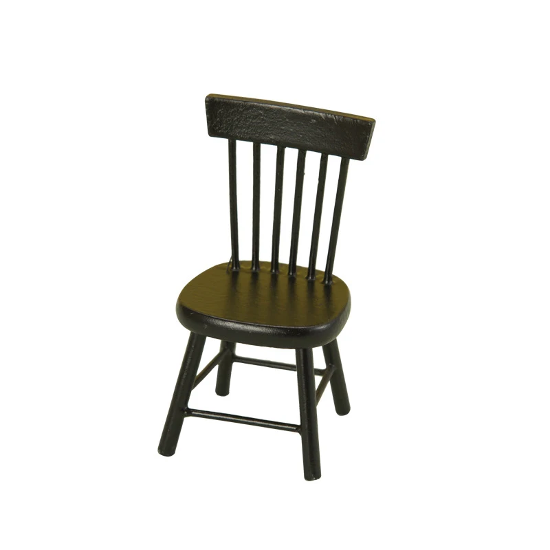 1:12 Dollhouse Kitchen Restaurant Mini Dining Table Food Black Table Chairs Scene Model Wooden Furniture Decor Toy Accessories