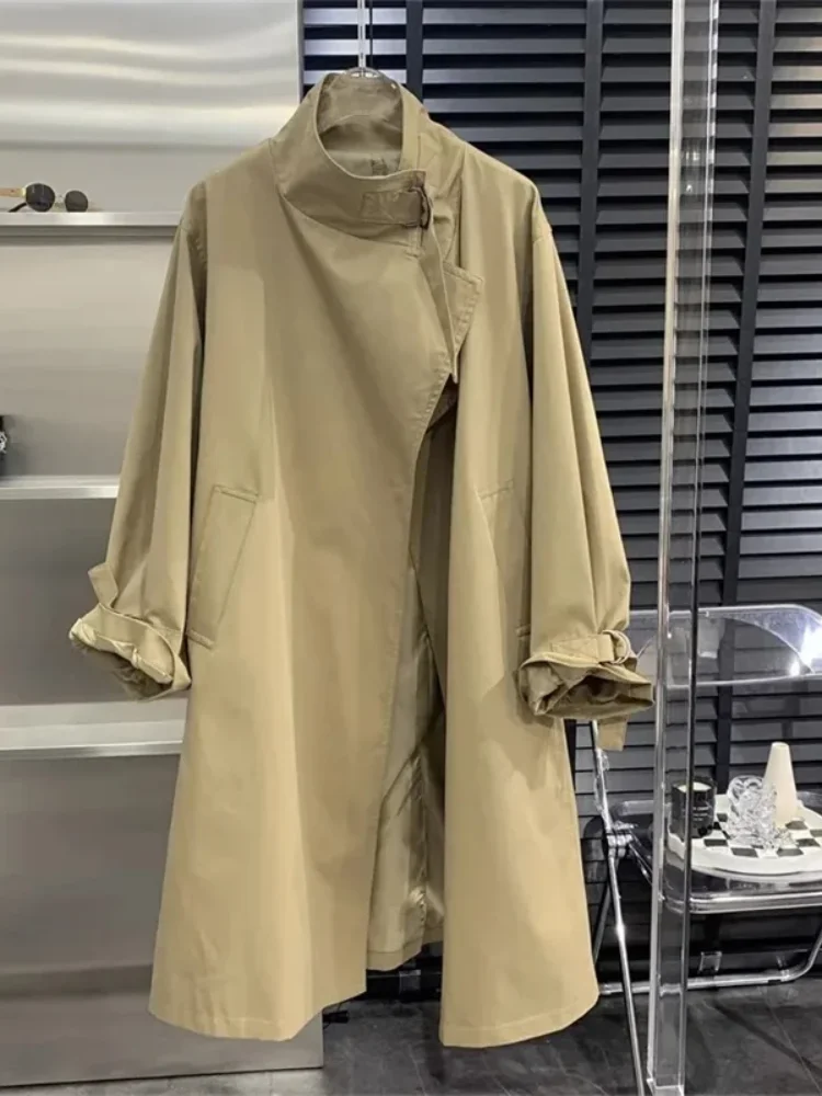 

Офисный женский Тренч со сборкой на талии для женщин, однобортный модный ветровка с воротником-стойкой, новинка осени 2023 г.