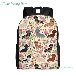 Doxie Florals Dachshund Travel Backpack Men Women School Laptop Bookbag Sausage Dog Lovers College Student Daypack Bags